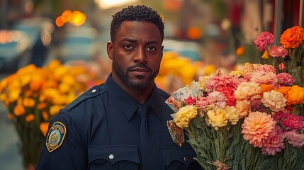 Police officers being thanked by the community on Labor Day, with flowers and cards
