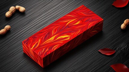 Spicy peanut bar box, bold and fiery red design, 3D illustration