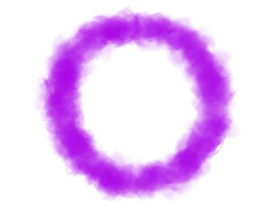 Fog or smoke. Purple ring of smog cloud on isolated transparent special effect.  Smoke cloud as ring, magic haze. Purple smoke rings from cigarette, pipe or vape. Realistic circle of steam clouds of s