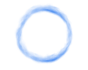 Fog or smoke. Blue ring of smog cloud on isolated transparent special effect.  Smoke cloud as ring, magic haze. Blue smoke rings from cigarette, pipe or vape. Realistic circle of steam clouds of smoki