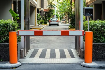 A metal bar barrier and a CCVIR are used as part of an automatic security system.