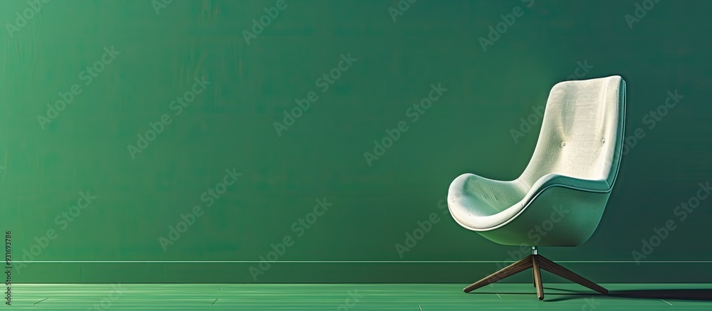 Poster Comfortable chair on a green backdrop. with copy space image. Place for adding text or design