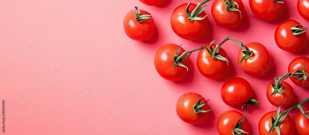 Fototapete bright pastel background featuring red tomatoes studio photo. with copy space image. place for addin