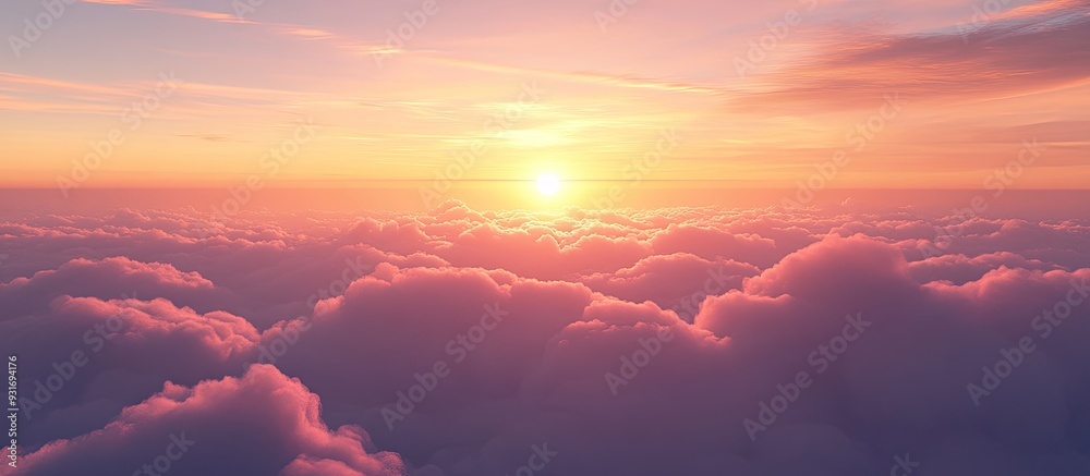 Fototapete the clouds at evening dusk were lit by the warm glow of the setting sun generating a tranquil and se