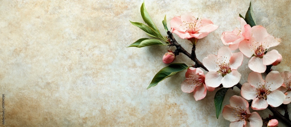 Aufkleber Spring peach blossoms on an old antique vintage paper backdrop. with copy space image. Place for adding text or design