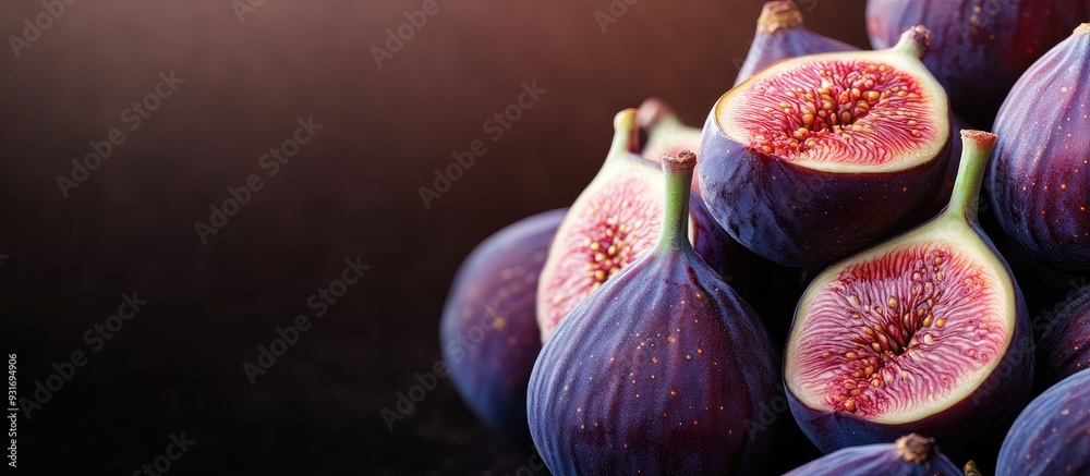 Fototapete farm fresh figs background close up macro shot of ripe farm fresh figs. with copy space image. place