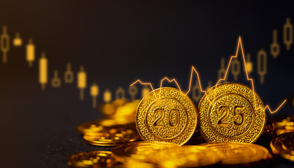 Close-Up of a 2025 Gold Coin Analyzing Global Market Trends and Price Fluctuations in the Value of...