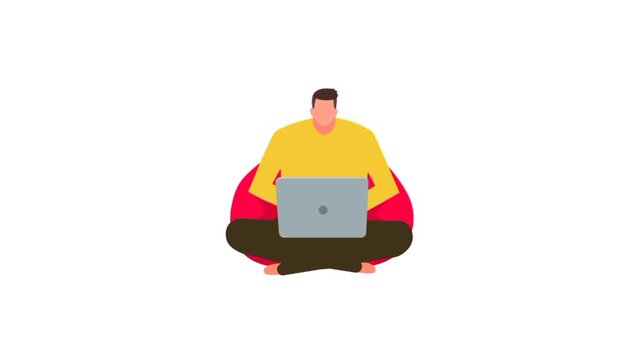 Person with a laptop. Businessman working on his laptop. Animated character performing task or assignment on computer screen 4k video 