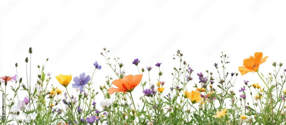 Poster lovely wildflowers on a white background. with copy space image. Place for adding text or design