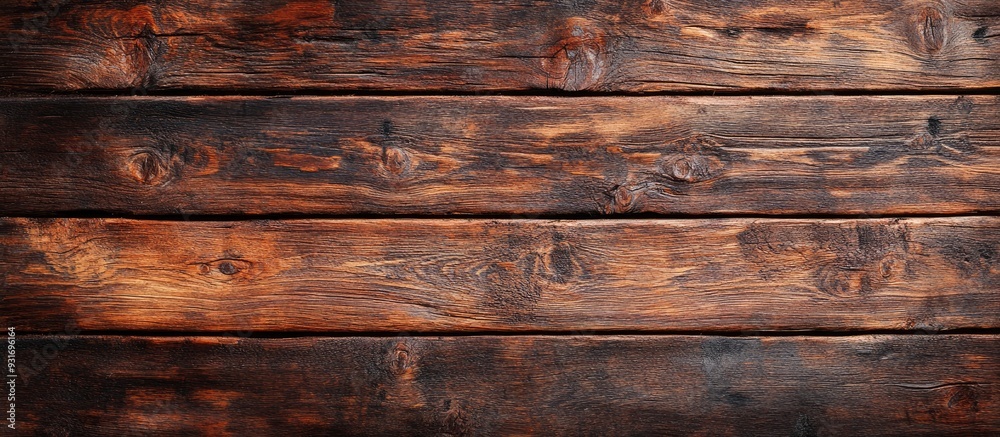 Aufkleber Close up of a rustic wood table featuring grain texture in a vintage style The surface of an aged wooden plank is shown in macro view providing an empty template and copy space for an abstract backgr