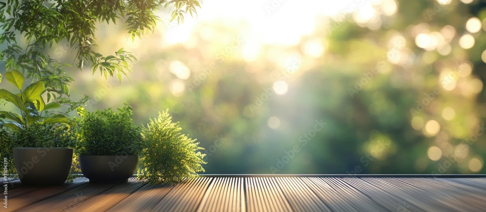 Poster Balcony and terrace with a blurred nature background. with copy space image. Place for adding text or design