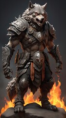 Illustration of a wolf warrior in ancient battle attire