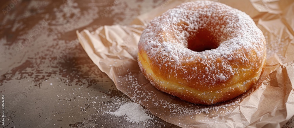 Leinwandbilder donut and powdered sugar on parchment paper. with copy space image. place for adding text or design