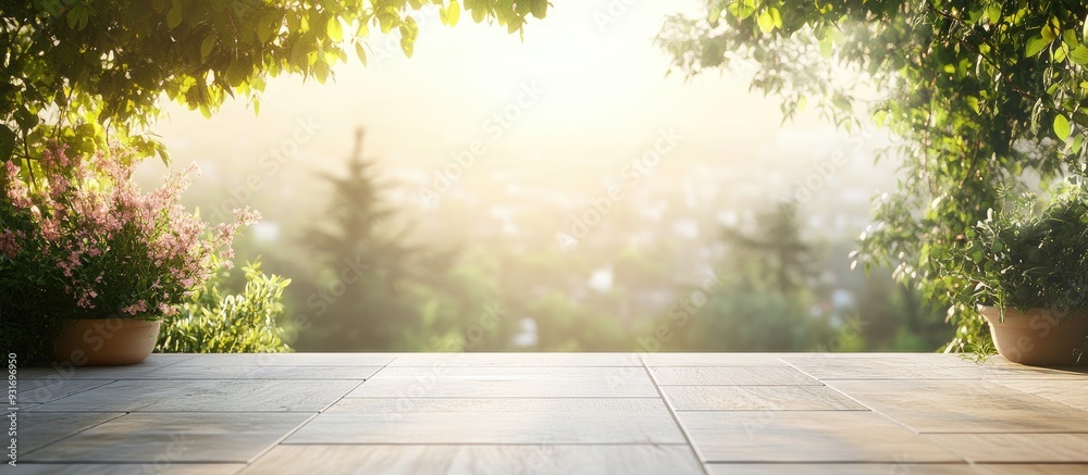 Poster Balcony and terrace with a blurred nature background. with copy space image. Place for adding text or design