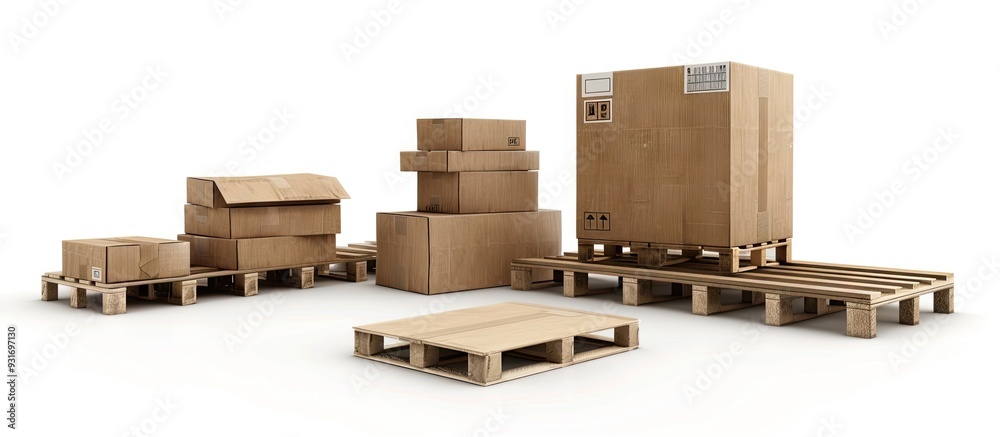 Poster Cardboard box packaging isolated on a white background. with copy space image. Place for adding text or design