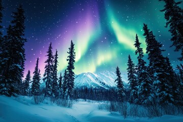 Silhouetted Trees Underneath the Northern Lights