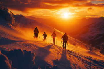 Happy Family Skiing In Norway