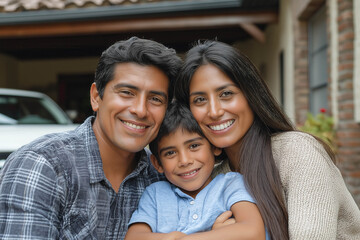 Obraz premium Happy Hispanic Family Outside Home