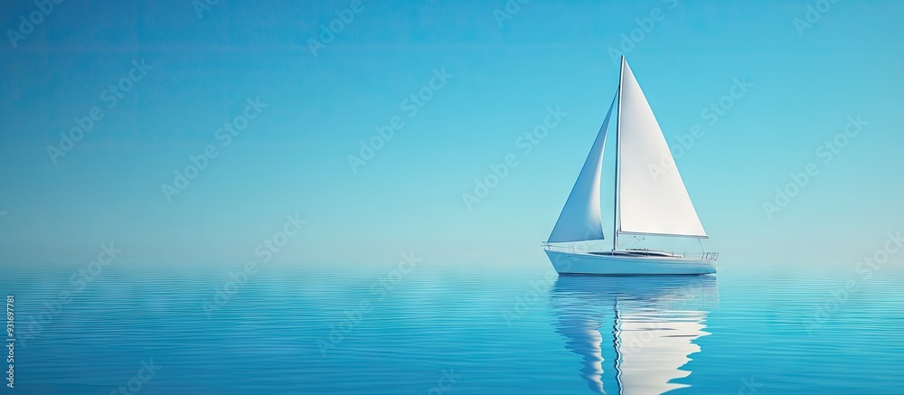 Poster sailboat held against a blue background. with copy space image. Place for adding text or design