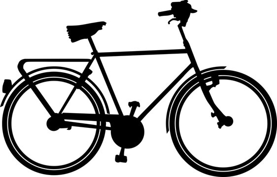 black bicycle silhouette, side view, simple design clip art preview