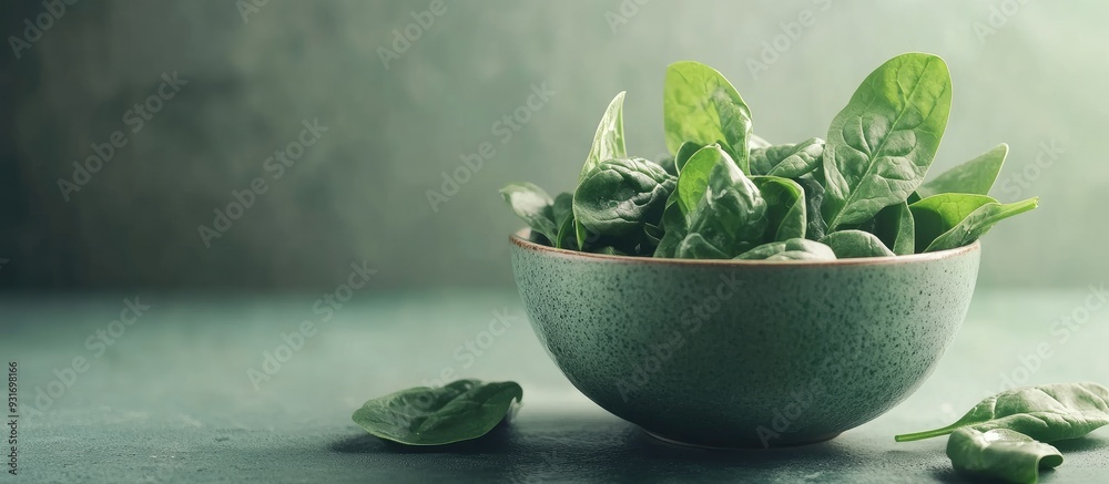 Poster fresh spinach in a bowl filtered image. with copy space image. place for adding text or design