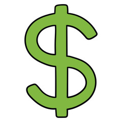 Hand drawn cartoon dollar symbol on white background.