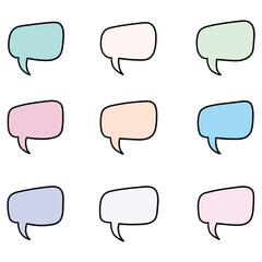 Obraz premium Hand drawn cartoon set of colored speech bubbles on a white background.