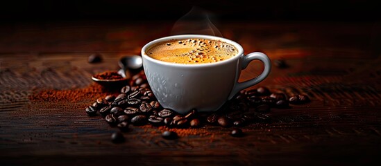 Coffee beans and a coffee cup. with copy space image. Place for adding text or design