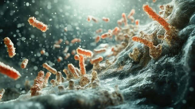 A biofilm is actively forming, showcasing intricate structures and microbial activity in a carefully monitored laboratory setting