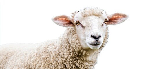Fototapeta premium Sheep separated on a white background. with copy space image. Place for adding text or design