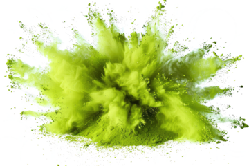 abstract cloud of green powder isolated on white background