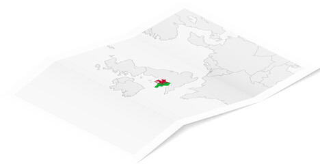 Isometric Map of Wales with Flag