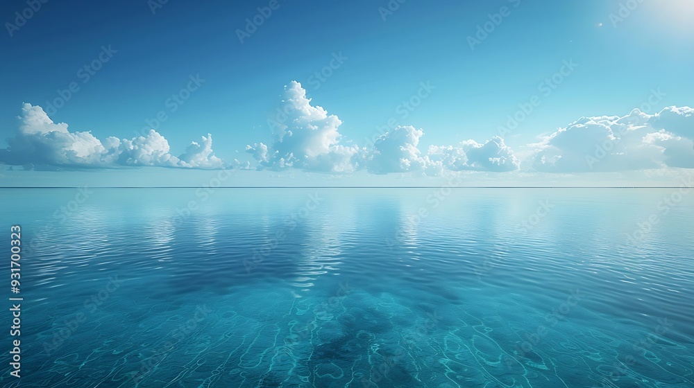 Poster a minimalistic landscape photo view of river or ocean with blue sky horizontal landscape of realisti