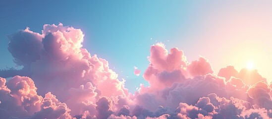 Clear blue sky featuring vibrant pink and golden cumulus clouds following a storm at sunset Striking cloud formations Meteorology Themes of heaven hope and peace Graphic resources copyspace Scenic be