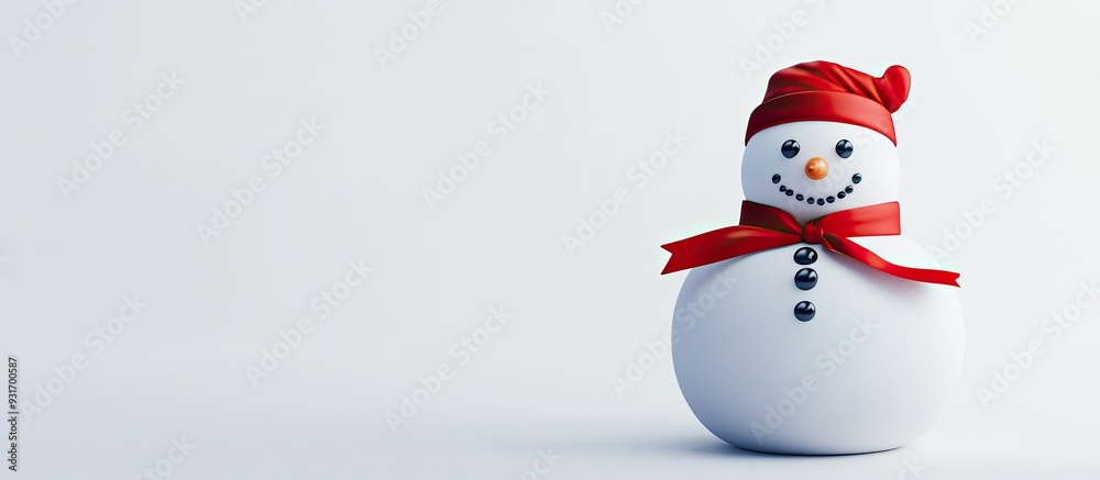 Aufkleber A snowman adorned with a red ribbon against a white backdrop. with copy space image. Place for adding text or design