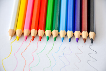 Color palette of wooden crayons