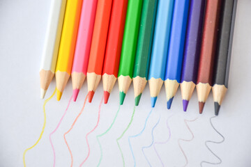 Color palette of wooden crayons