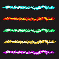 Stripe, border made of flames in cartoon style.