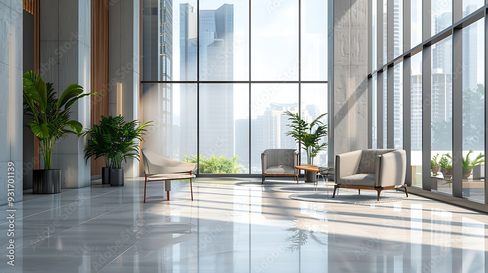 Aufkleber interior design of a room in a new building with large windows : Generative AI