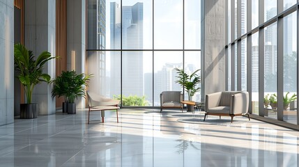 Fototapeta premium interior design of a room in a new building with large windows : Generative AI