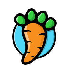 Carrot footprint design with green and blue circle and black outline, ideal for ecofriendly logos or nature themed graphics.