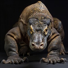 Obraz premium Komodo dragon walks on the soil.