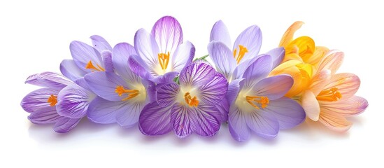 Obraz premium delicate crocuses set against a white background. with copy space image. Place for adding text or design