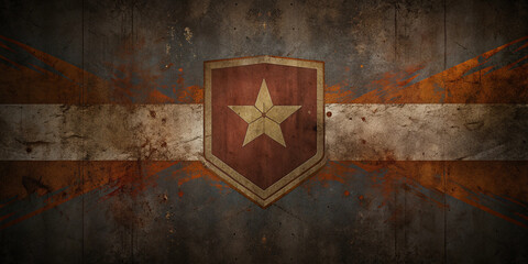 Fototapeta premium Old military star, grunge rusty steel texture. Abstract background with aged old rust. texture of rusted metal wall. Retro grunge texture metallic corrode illustration.