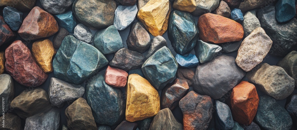 Aufkleber Colorful rocks create a harmonious background pattern in various colors. with copy space image. Place for adding text or design