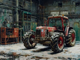 Old Tractor in Industrial Setting.