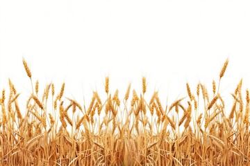 Golden wheat growing in field with white background