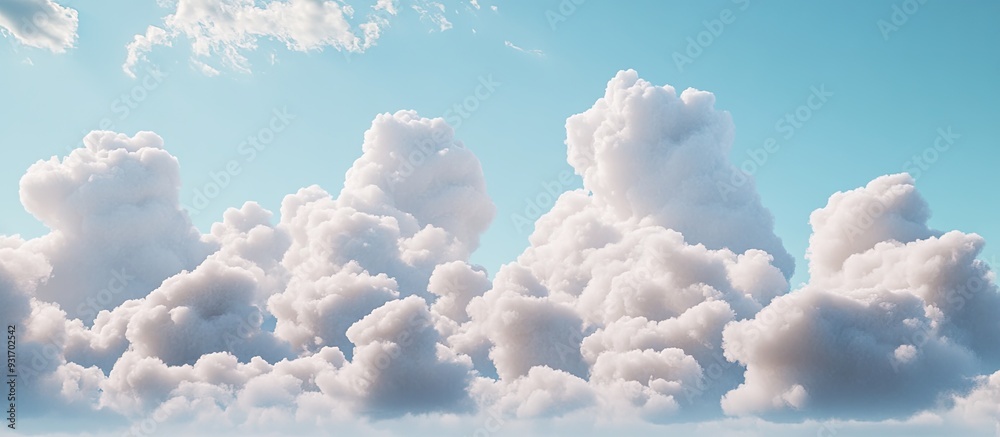 Aufkleber Cloudscape against a blue sky backdrop Fluffy cumulus clouds in white and grey with an empty sky providing copy space for a card template