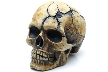 Human Skull with Cracked Surface and Empty Eye Sockets