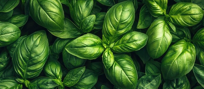 Fresh basil plant in a pot on a textured background Fresh organic basil leaves Spices Vegan Home gardening in the kitchen Home planting and food cultivation Basil plant Copy space